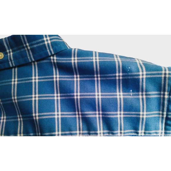 Lands End Top Womens 12 Blue White Plaid Button Up Blouse - Picture 5 of 5